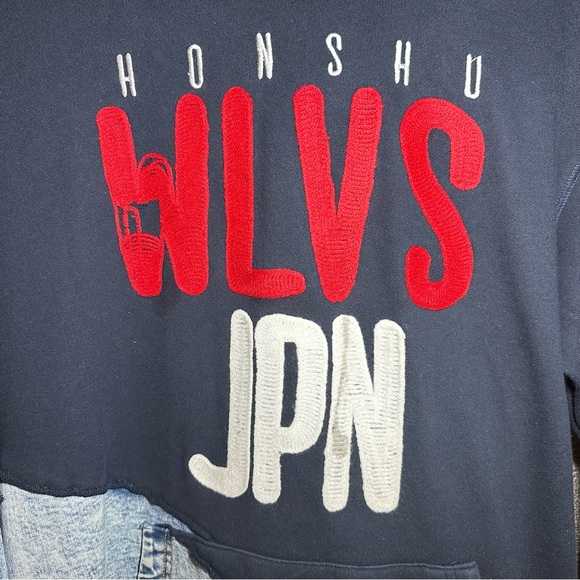 Very Rare- Iro Ochi Blue Half Denim Honshu WLVS JPN Embroidered Hoodie Size L - Picture 8 of 16